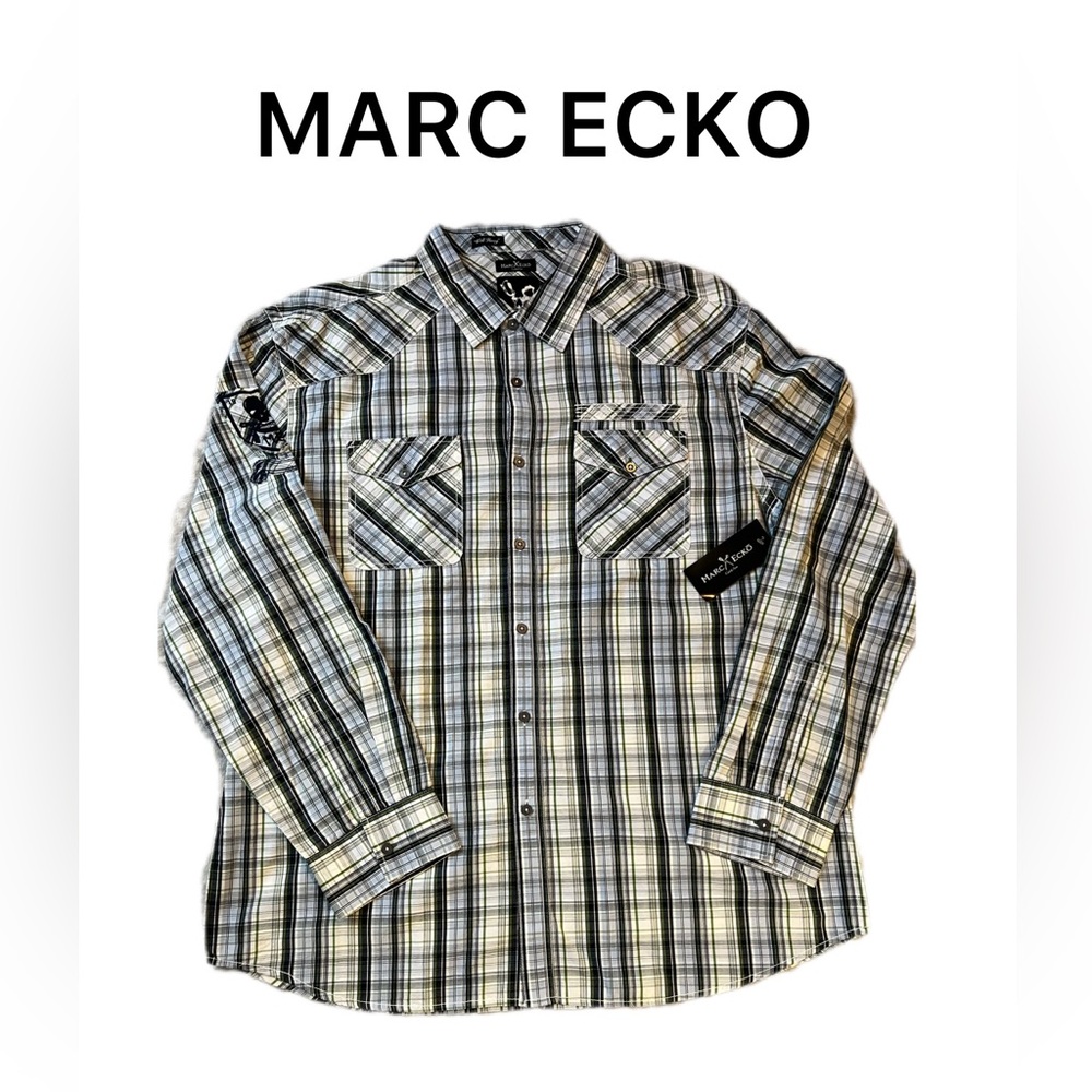 NWT MARC ECKO Plaid Long Sleeve Button Up XXL